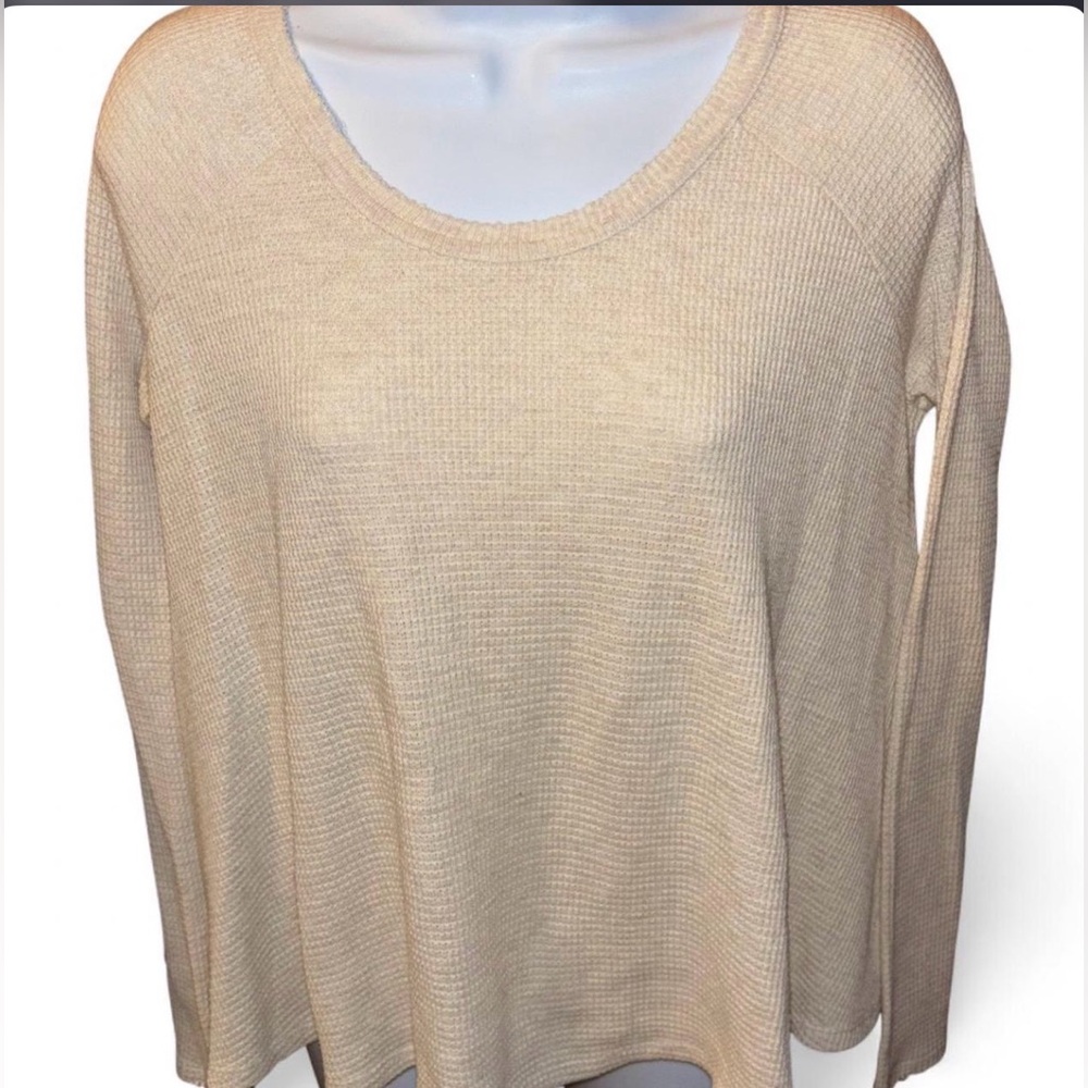 We The Free People Women’s Waffle Knit Top Relaxed Fit XS Beige Boho Minimalist
